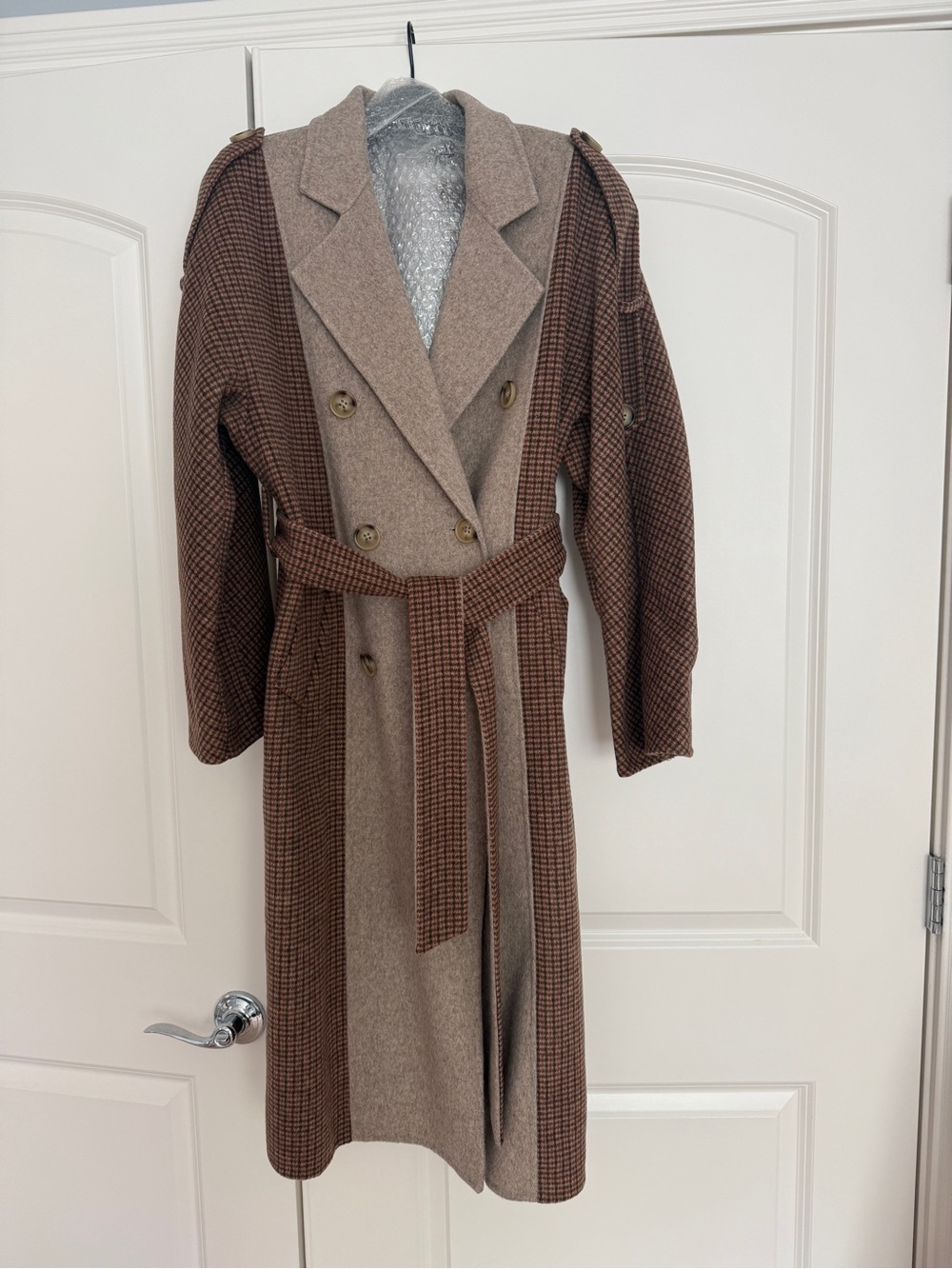 Quaint Victoria Wool Cashmere Houndstooth Belted Coat Size 36